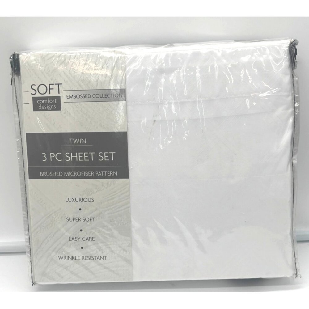 Sanders Plaid Embossed Brushed Microfiber. Twin Sheet Set, White,